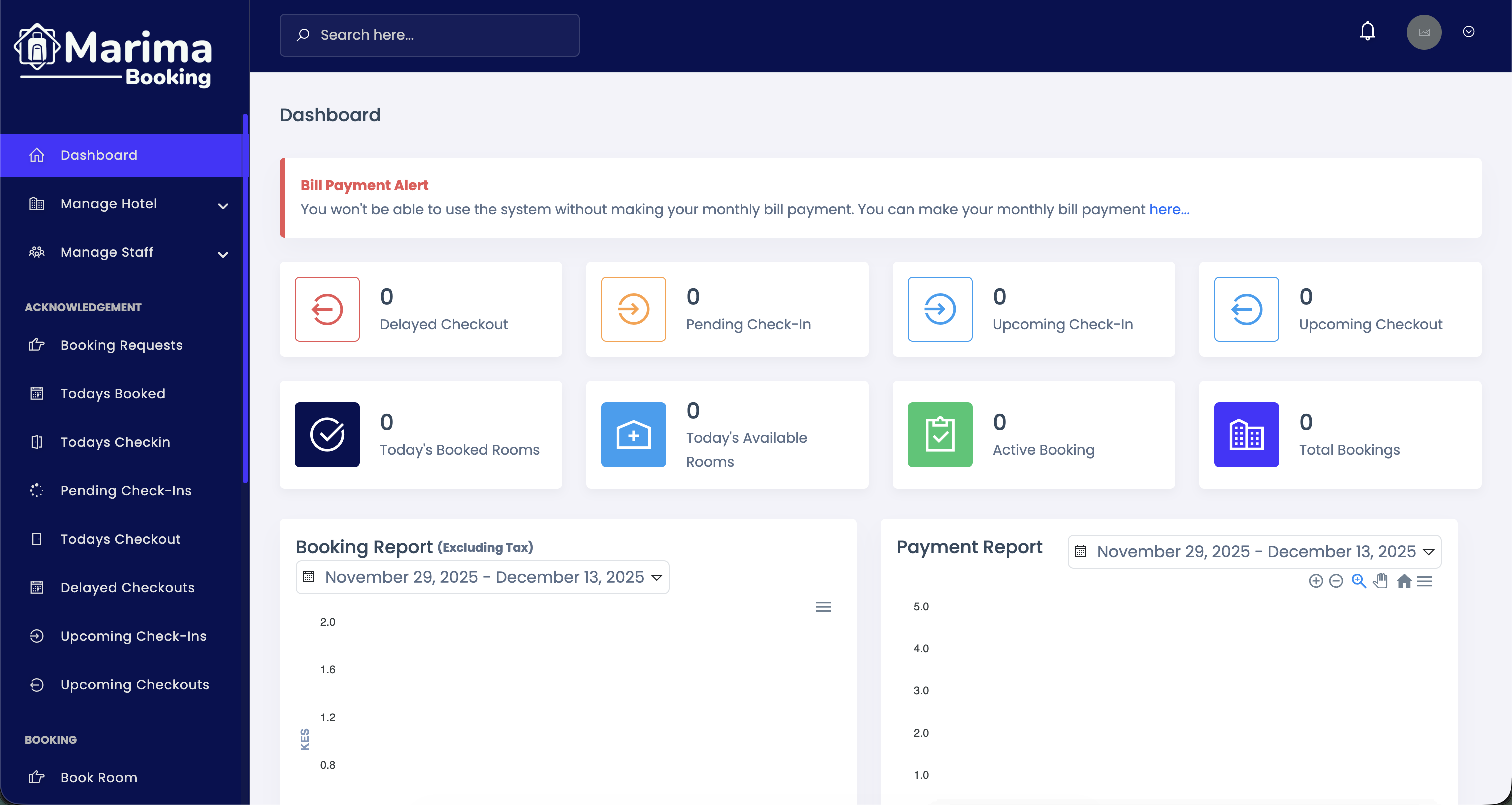 Marima Booking dashboard for hotels, Airbnbs and short stays
