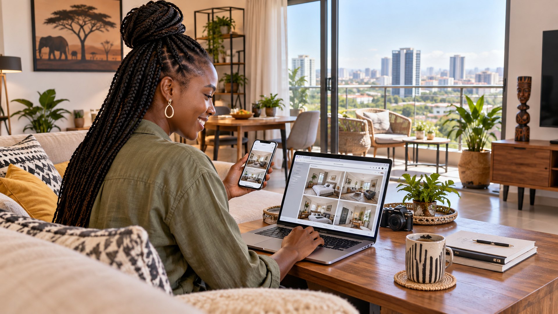 Short-stay host preparing an accommodation listing with property photos in Kenya